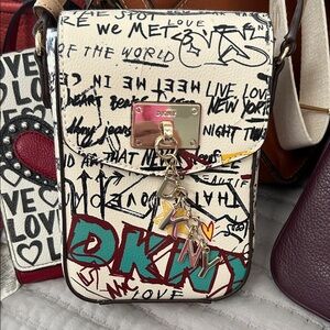 DKNY Crossbody Bag with Graffiti Design - Cream and Red